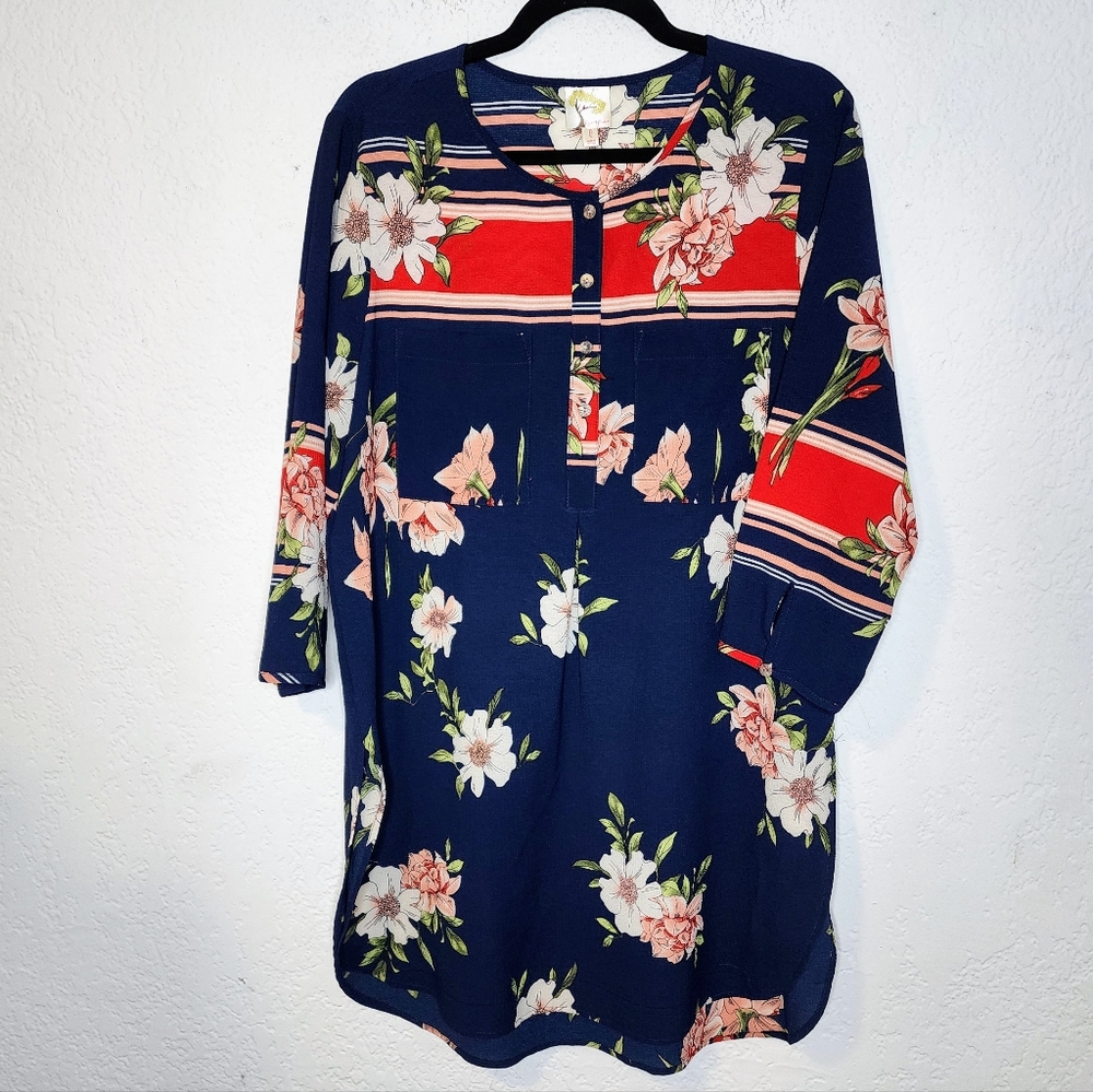 Anthropologie Floral Navy and Red Tunic